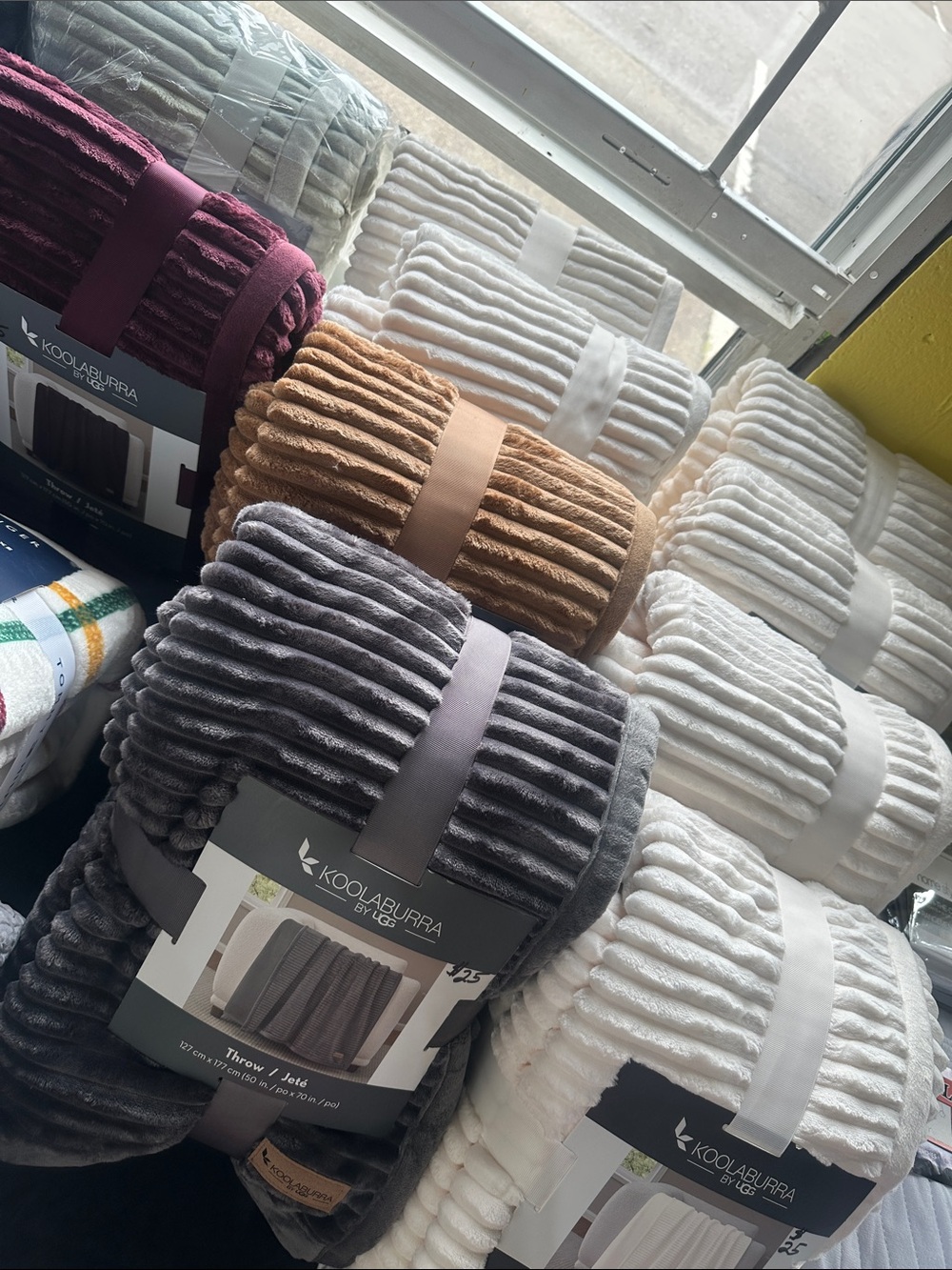 Koolaburra By UGG Ribbed Plush Throw Blanket - Gray, White, Brown, Burgundy